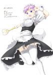  1girl blue_eyes breasts cuff_links fictional_persona garter_straps heart highres large_breasts magical_girl maid maid_headdress niwatazumi open_mouth original purple_hair self-portrait short_hair smile solo star thigh-highs wand wrist_cuffs 