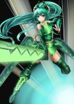  1girl armor gauntlets greaves green_eyes green_hair highres long_hair mizya solo sword vividgreen vividred_operation weapon 