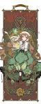  1girl art_nouveau boots brown_hair dress flower frills fujinozu german green_rose heterochromia highres holding long_hair rose rozen_maiden solo suiseiseki tagme thorns vines watering_can yellow_rose 