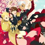  3boys archer armor blonde_hair brown_hair cherry_blossoms fate/extra_ccc fate_(series) flower gilgamesh kuroihato male_protagonist_(fate/extra) multiple_boys tree white_hair 