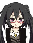  1girl amano_kouki bespectacled black_hair character_name flat_chest frown glasses long_hair looking_at_viewer note-chan open_mouth original simple_background solo twintails violet_eyes white_background 