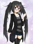  1girl amano_kouki bespectacled flat_chest glasses long_hair looking_at_viewer note-chan original thigh-highs twintails very_long_hair violet_eyes 