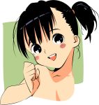 1girl arumi_(arumi-ke) black_hair blush_stickers clenched_hand one_side_up open_mouth original short_hair smile solo tagme 