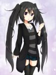  1girl amano_kouki black_hair flat_chest long_hair looking_at_viewer note-chan original thigh-highs twintails very_long_hair violet_eyes 