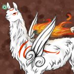  amaterasu highres issun llama no_humans ookami_(game) pomo_(vaniarossato) reflector shield tattoo 