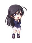  1girl black_hair blue_eyes chibi girls_und_panzer highres isuzu_hana kuena long_hair solo uniform 