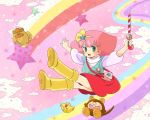  1girl 80s blush candy_cane green_eyes hairband highres jewelry mahou_no_princess_minky_momo mikiky minky_momo necklace oldschool pink_background pink_hair short_hair skirt smile socks solo wand 