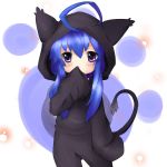  1girl acchi_kocchi aerlai animal_costume blue_hair blush cosplay highres kigurumi miniwa_tsumiki solo tail violet_eyes 