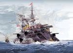  an-chang anchor battleship cannon flag military navy ocean pixiv_fantasia pixiv_fantasia_new_world sail ship smoke smokestack water weapon 