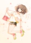  bag bare_shoulders bracelet brown_hair green_eyes handbag high_heels idolmaster idolmaster_cinderella_girls jewelry matsurika shoes takagaki_kaede 