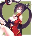  1girl aki_(prdx85) black_hair blazblue breasts chinese_clothes cleavage glasses lao_jiu large_breasts litchi_faye_ling long_hair very_long_hair violet_eyes 