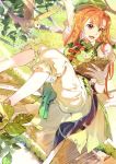 119 1girl bird bird_nest braid dress green_dress hanging_from_tree highres hong_meiling long_hair open_mouth pants_under_dress puffy_sleeves red_eyes redhead shirt short_sleeves smile solo touhou tree twin_braids 