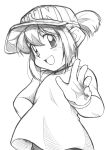  1girl bakusou_kyoudai_let&#039;s_&amp;_go!! bare_shoulders baseball_cap child hand_on_hip hat looking_at_viewer monochrome open_mouth sagami_jun sagamimok simple_background smile solo white_background 