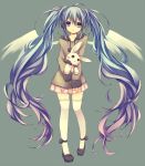  1girl blue_hair hatsune_miku kuroi_(liar-player) long_hair rabbit skirt solo stuffed_animal stuffed_toy thigh-highs twintails very_long_hair vocaloid wings 