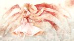  1girl alternate_wings barefoot blonde_hair bow bowtie capelet closed_eyes dress hat hat_bow kaede_(mmkeyy) lily_white multiple_wings ribbon solo touhou white_dress wings 