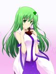  1girl blush breasts green_eyes green_hair highres hoshino_yami kochiya_sanae long_hair looking_at_viewer smile solo touhou 