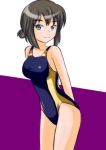  1girl a-ktoo a_channel black_eyes brown_hair competition_swimsuit hair_bun kitou_kimiko one-piece_swimsuit short_hair swimsuit 