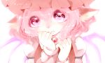  1girl animal_ears covering_mouth face hat looking_at_viewer mystia_lorelei parted_lips pink pink_eyes pink_hair short_hair touhou yousei-sugar 