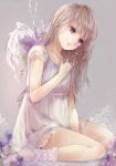  1girl angel angel_wings brown_hair original sitting socks solo tears tukino_(panna) violet_eyes wariza wings 