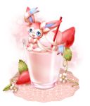  alice0701 drink food fruit glass highres in_food milkshake no_humans pokemon pokemon_(creature) pokemon_(game) pokemon_xy straw strawberry sylveon 