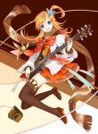  1girl blue_eyes guitar highres instrument mizushirazu orange_hair original scarf solo thigh-highs 