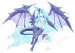  1girl aqua_eyes aqua_hair bow dragon_girl dragon_tail dragon_wings horn ko_lera monster_girl phantasy_star_online_2 quartz_dragon sakuganki tail wings 