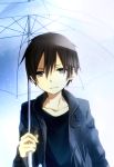  1boy black_eyes black_hair kirito male short_hair solo sword_art_online tsukimori_usako umbrella 