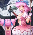  2girls artist_self-insert child cosplay dual_persona ganesha hat kaname_madoka kaname_madoka_(cosplay) ko-yuyuko mahou_shoujo_madoka_magica miki_sayaka miki_sayaka_(cosplay) mother_and_daughter multiple_girls pink_hair red_eyes saigyouji_yuyuko shin&#039;en_(gyokuro_company) short_hair touhou triangular_headpiece 