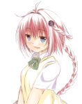  1girl blue_eyes blush braid hair_ornament highres kurosaki_mea long_hair nikotamu open_mouth school_uniform short_sleeves solo sweater_vest to_love-ru to_love-ru_darkness white_background 