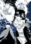  2boys blood blood_in_mouth chain dio_brando gakuran hat jojo_no_kimyou_na_bouken kuujou_joutarou monochrome multiple_boys s_gentian school_uniform upside-down vampire 