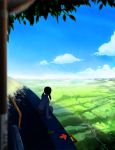  1girl akio-bako balloon from_behind grass highres original scenery sitting solo 