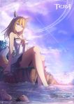  1girl animal_ears bare_shoulders breasts clouds dress elin_(tera) fox_ears fox_tail giantess grass highres legs looking_at_viewer nature panties river rock sky solo tail tenko tera_online thighs underwear water 