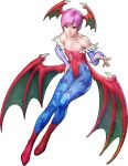  1girl absurdres bare_shoulders bat_print bat_wings blue_legwear blue_pantyhose boots bridal_gauntlets capcom closed_mouth demon_girl diamond_cutout elbow_gloves female flat_chest full_body gloves hand_on_hip head_wings highres leotard lilith_aensland off_shoulder official_art pantyhose pink_hair print_pantyhose red_eyes red_footwear red_leotard short_hair simple_background solo stanley_lau strapless strapless_leotard succubus vampire_(game) white_background wings 