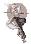 1girl animal_ears detached_sleeves female geta hat inubashiri_momiji jajako japanese_clothes open_mouth red_eyes sandals short_hair solo sword tail tokin_hat touhou weapon white_hair wolf_ears wolf_tail 