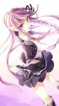  1girl braid dangan_ronpa gloves hair_ribbon kirigiri_kyouko long_hair necktie outstretched_hand purple_hair ribbon school_uniform single_braid skirt solo violet_eyes 