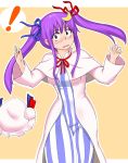  ! 1girl alternate_hairstyle blush breasts hat hat_removed headwear_removed long_hair patchouli_knowledge poronegi purple_hair simple_background solo touhou twintails vertical_stripes 
