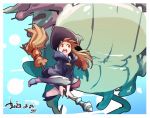  1girl akko_kagari broom brown_hair cap_(caplin) hat little_witch_academia open_mouth red_eyes witch witch_hat 