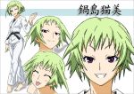  1girl blush_stickers green_hair medaka_box nabeshima_nekomi short_hair smile solo tongue tongue_out violet_eyes 
