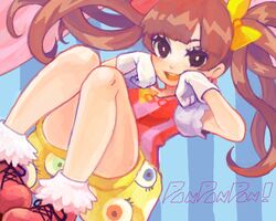  1girl bow brown_hair drawr eyeballs gloves hair_bow kyary_pamyu_pamyu monokuro69 ponponpon puffy_sleeves smile twintails 