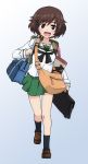  1girl akiyama_yukari backpack bag blush girls_und_panzer loafers saitou_marco shoes short_hair shoulder_bag smile solo 