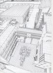  absurdres building cityscape clock highres lineart monochrome nib_pen_(medium) no_humans original rooftop scan suishougensou traditional_media tree 