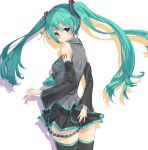  1girl detached_sleeves green_eyes green_hair hatsune_miku highres long_hair melsy skirt solo thigh-highs twintails very_long_hair vocaloid 