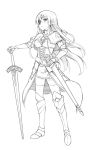  1girl braid eyepatch long_hair monochrome pcmaniac88 solo sword thigh-highs weapon 