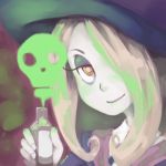  1girl hair_over_one_eye hat little_witch_academia lowres potion skull smile solo solsticerose sucy_manbabalan witch witch_hat 