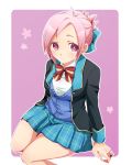  1girl amatsuka_megumi_(gj-bu) blush bow cardigan gj-bu long_sleeves petals pink_eyes pink_hair school_uniform short_hair solo 