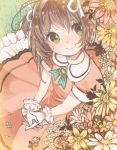  1girl brown_hair cardcaptor_sakura dress flower gloves green_eyes kinomoto_sakura negi_(loveyr) short_hair 