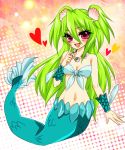  fish_tail green_hair heart highres jewelry mermaid monster_girl muromi-san namiuchigiwa_no_muromi-san necklace red_eyes seashell shell twintails 