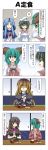  4girls 4koma 5girls animal_ears apron asymmetrical_wings black_dress black_hair blue_hair bowl brown_hair chopsticks closed_eyes comic dress food gradient_hair green_eyes green_hair hat highres hijiri_byakuren hood houjuu_nue juliet_sleeves kasodani_kyouko kumoi_ichirin layered_dress long_hair long_sleeves multicolored_hair multiple_girls murasa_minamitsu open_mouth pink_dress plate puffy_sleeves purple_hair rapattu rice sailor_hat short_hair short_sleeves smile touhou translated very_long_hair white_dress wings 