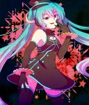  1girl akasata aqua_hair dress gears hat hatsune_miku headset long_hair peaked_cap project_diva project_diva_f red_eyes sadistic_music_factory_(vocaloid) solo thigh-highs twintails very_long_hair vocaloid 
