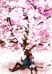  1boy 1girl book brown_hair cardigan cherry_blossoms glasses grey_hair kyon maguta nagato_yuki petals school_uniform serafuku short_hair suzumiya_haruhi_no_shoushitsu suzumiya_haruhi_no_yuuutsu tree 